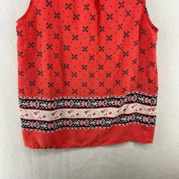 Alice Blue Blouse Women's Sz M Red Orange Sundai Split Neck Stitch Fix Henley - Picture 8 of 11